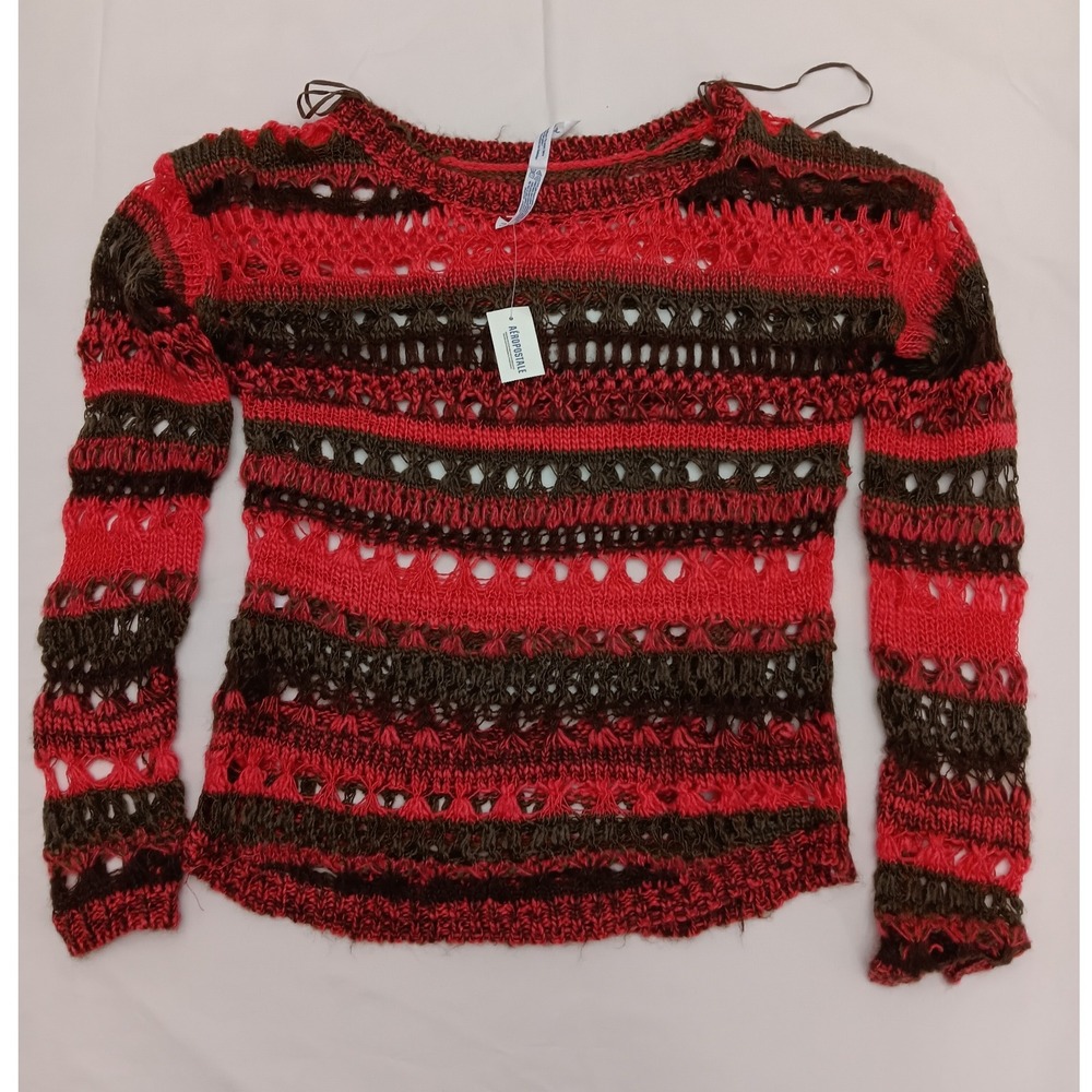 Aeropostale Open Knit Sheer Striped‎ Crochet Knit Sweater Top Juniors Small